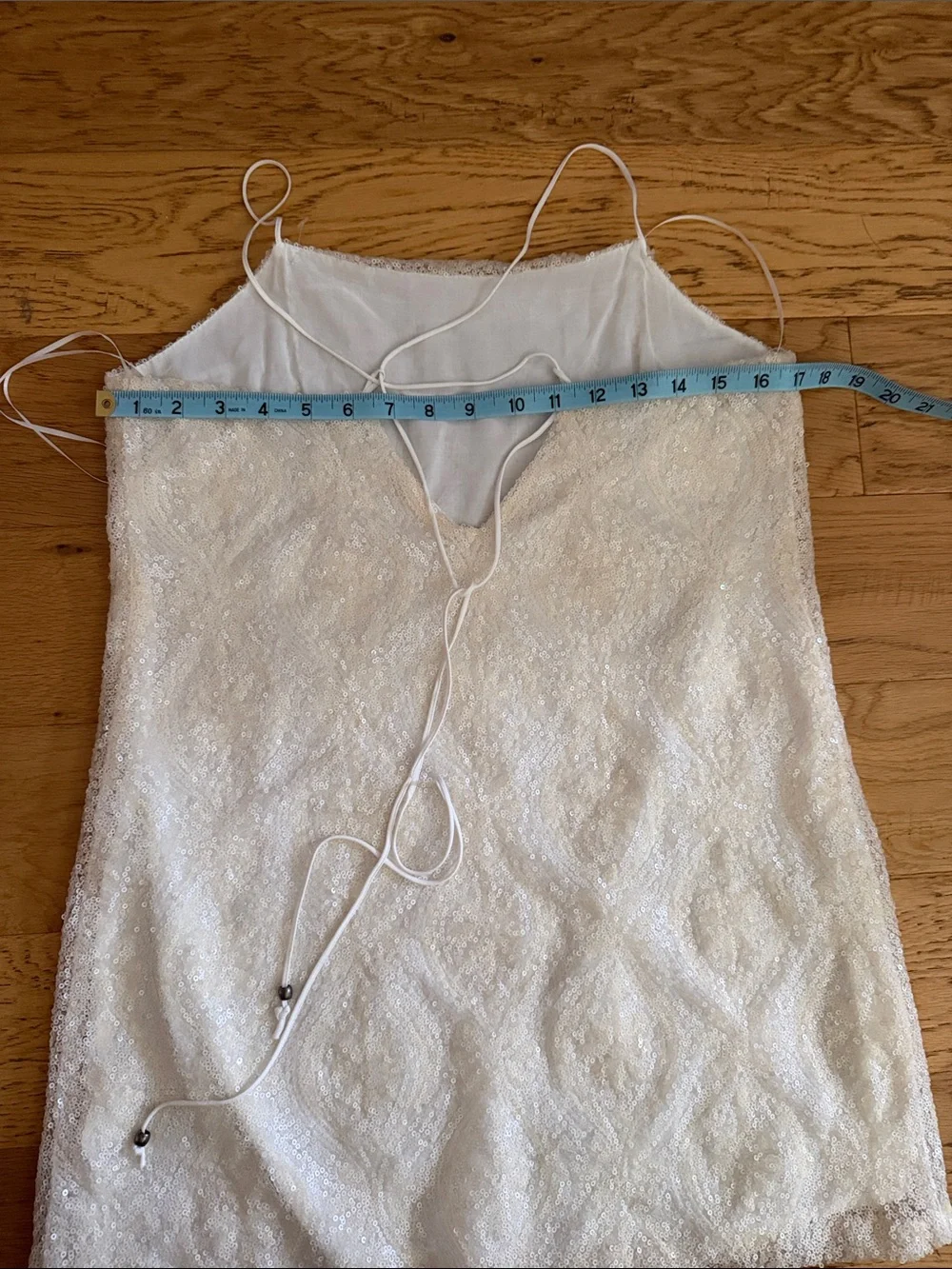 NWOT - S -Free People ivory     Sequined mesh Overlay Spaghetti Strap mini dress
